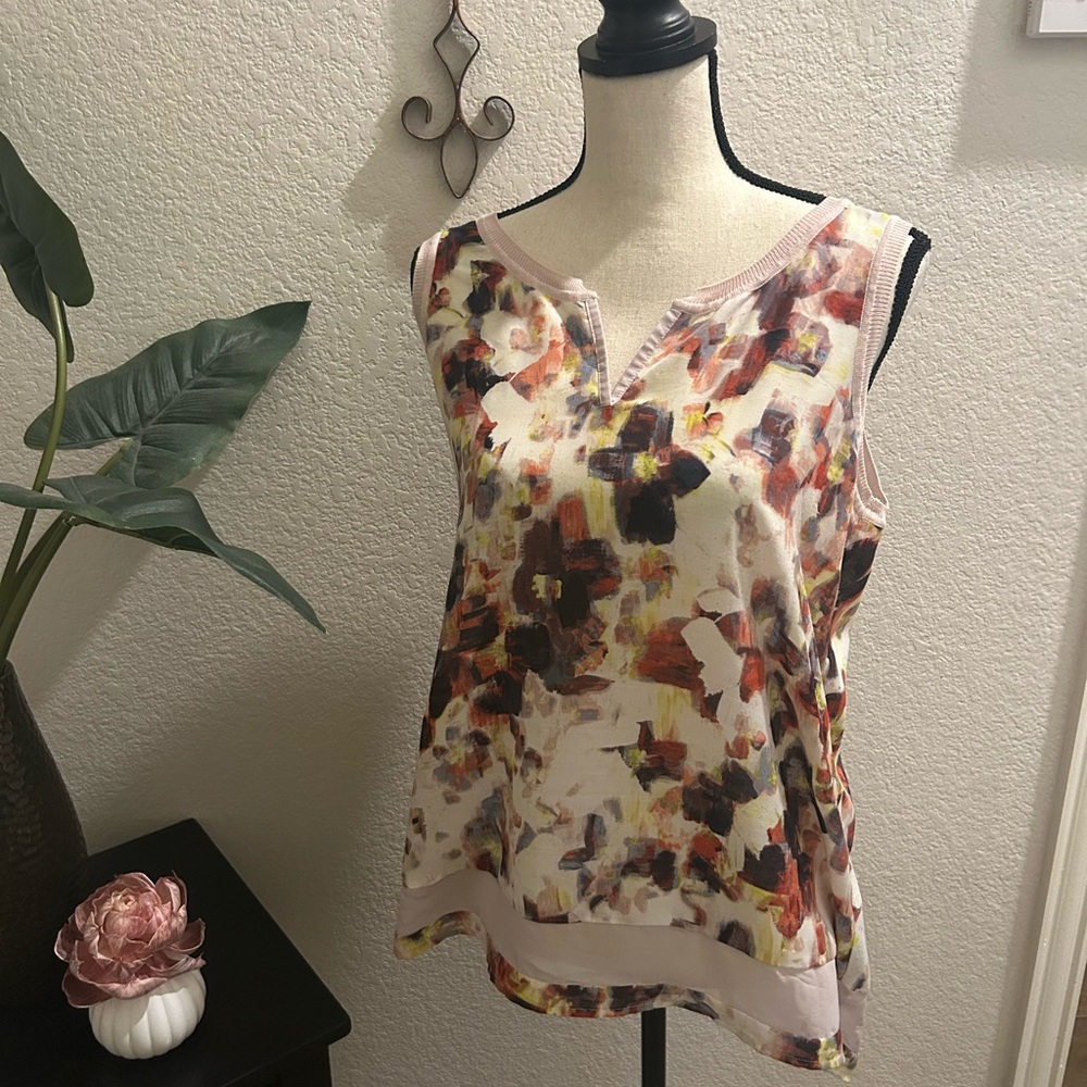 Simply Vera Vera Wang Pink and Burgundy Sleeveless Blouse - EUC